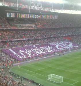 The crowd welcome the 2012 Olympics women's football final to Wembley
